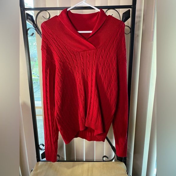 Charter Club Sweaters - Charter Club Red Cowl Neck Sweater with Textured Knit